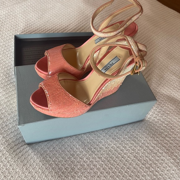 PRADA pink sequin platforms that criss cross tie around ankle - Picture 1 of 5